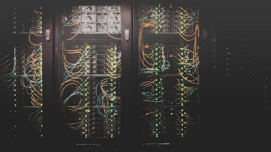 Structured network cabling running neatly through a server rack